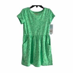 Cat & Jack Girls Green Shamrock Print Casual Dress Size XS (4/5) NWT